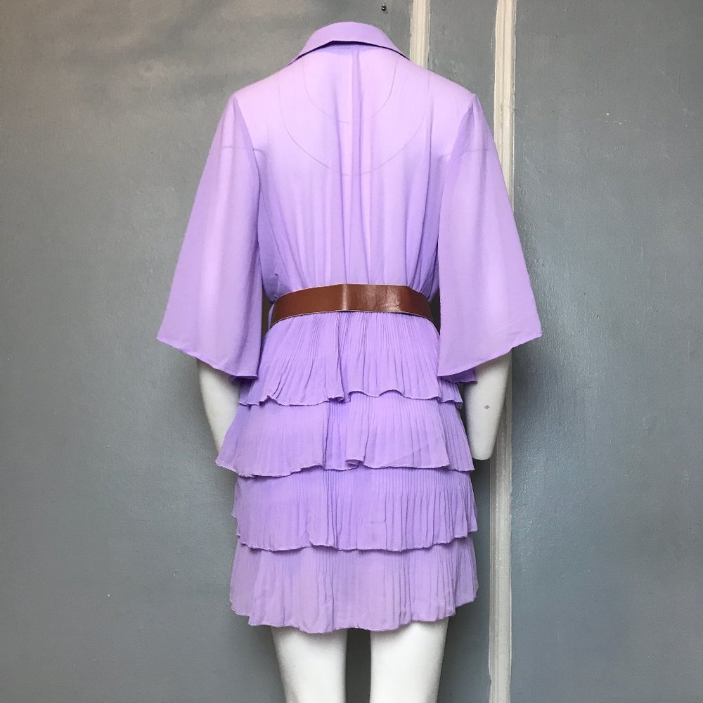 🍀 ZARA PLEATED RUFFLED LILAC DRESS WITH BELT_10